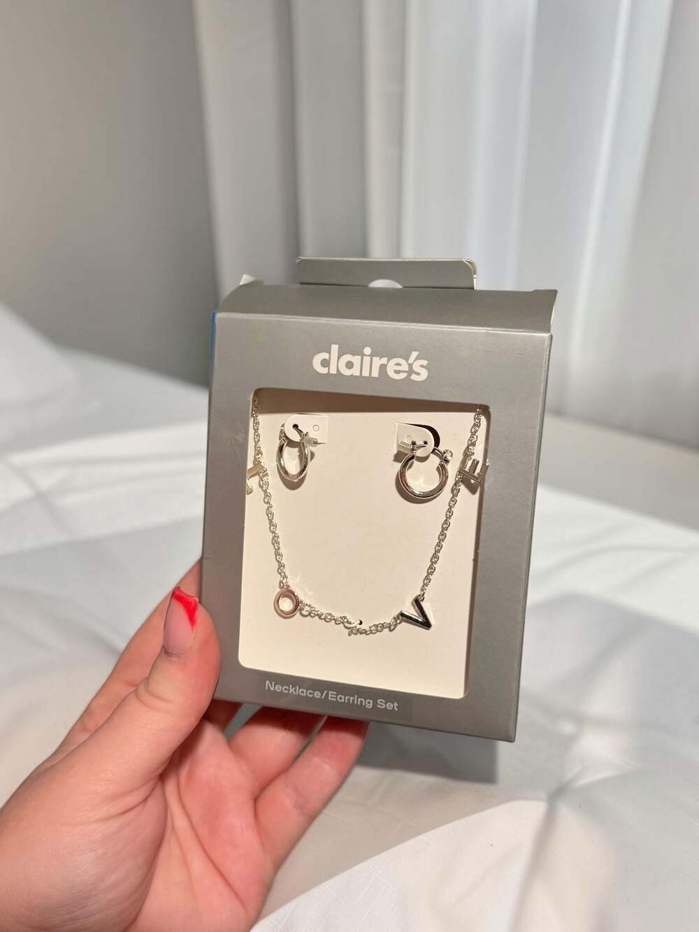 Claire's Silver Love Initials Necklace and Small Hoop Earrings Jewelry Set